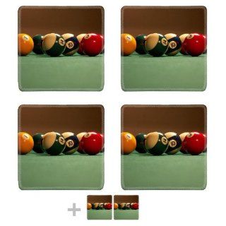 Pool Hall Billiards Table Balls Square Coaster (6 Piece) Set Fabric Rubber 5 1/8 Inch (130mm) Size Coaster Cup Mug Can Water Bottle Drink Coasters Stain Resistance Collector Kit Kitchen Table Top Desk Kitchen & Dining