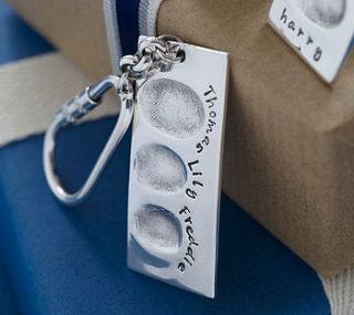 personalised silver fingerprint key ring by button and bean