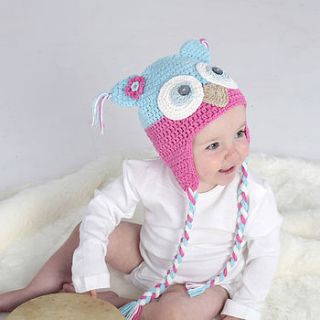 pink and turquoise owl hat by ruby & custard