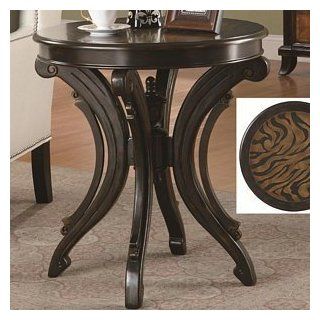 Traditional Style Round Accent Table With Unique Animal Print Top And Curved Base In Black Finish. (Item# Vista Furniture CF900902)   End Tables