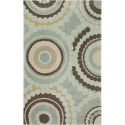 Hand tufted Contemporary Retro Chic Green Geometric Circles Abstract Rug (36 X 56)