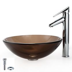 Kraus Bathroom Combo Set Clear Brown Glass Vessel Sink/ Decus Faucet