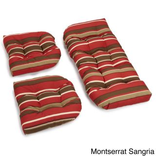 Blazing Needles Tropical/ Stripe All weather U shaped Outdoor 3 piece Settee Bench Cushion Set