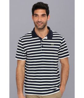 Lacoste Ultra Dry Short Sleeve Multi Stripe Polo Shirt Navy Blue/White Fluorescent