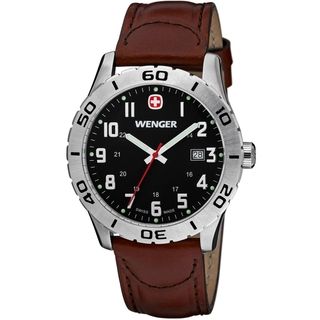 Wenger Men's Grenadier Black Dial Brown Leather Watch Wenger Men's Wenger Watches
