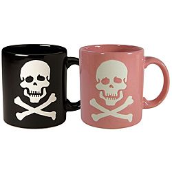 Waechtersbach Set Of His And Her Black And Pink Skull Mugs