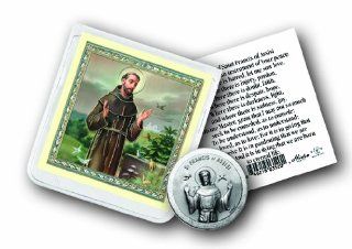 St Francis of Assisi San Francisco De Asis Patron St of Animals Pewter Coin in Clear Folder with Prayer Health & Personal Care