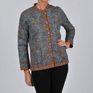La Cera La Cera Womens Quilted Mandarin Collar Jacket Blue Size S (4  6)