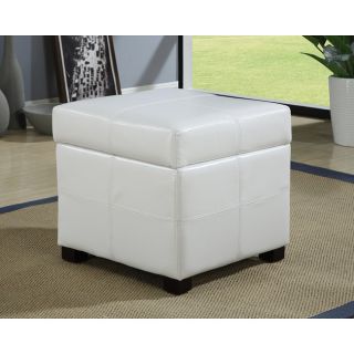 White Synthetic Leather Storage Cube With Wood Serving Tray