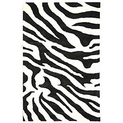 Handmade Soho Zebra Wave White/ Black N. Z. Wool Rug (5 X 8)