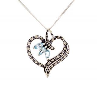 Suspicion Sterling Marcasite Gemstone Heart Necklace —