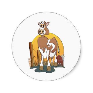 Cartoon Cow  Guernsey Barn Round Sticker
