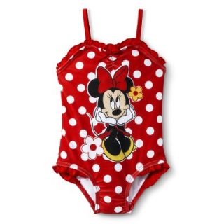 Disney Minnie Mouse Infant Toddler Girls 1 Piece Polka Dot Swimsuit   Red 24 M