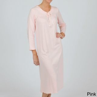 La Cera La Cera Womens Plus Size Long Sleeve Scoop Neck Nightgown Pink Size 1X (14W  16W)