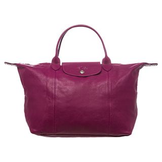 Longchamp 'Le Pliage Cuir' Medium Fuchsia Leather Handbag Longchamp Designer Handbags