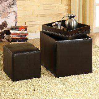 Furniture Of America Espresso Bicast Leather Ottoman Flip top Set