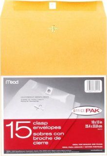 Mead 10X13 Clasp Envelopes, Office Pack 15 Count (76022)  Legal Clasp Envelopes 