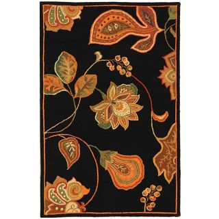 Hand hooked Autumn Leaves Black/ Orange Wool Rug (18 X 26)
