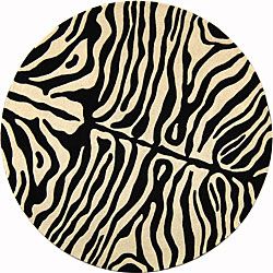 Handmade Soho Zebra Print Black/ Ivory N. Z. Wool Rug (6 Round)