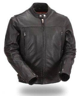 First MFG Men's Updated Leather Scooter Jacket. Built In Back Protection Padding. FIM275NTCZ Automotive