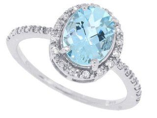 1.31Ct Oval Aquamarine and Diamond Ring in 14Kt White Gold Mytreasurez Jewelry