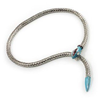 Silver Plated Enamel Crystal Snake Choker Necklace Jewelry