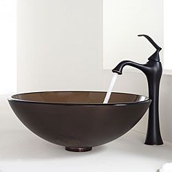 Kraus Bathroom Combo Set Frosted Brown Glass Vessel Sink/faucet