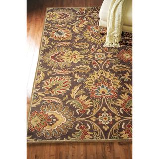 Hand Tufted Cannes Chocolate Brown Floral Wool Rug (9 X 12)