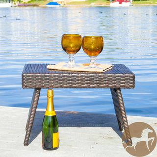 Christopher Knight Home Outdoor Wicker Adjustable Folding Table With Rich Brown Finish