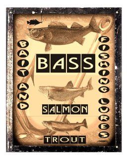 Bass salmon trout fishing lures bait sign fishing pole hook / mancave vintage wall decor 279  Decorative Plaques  