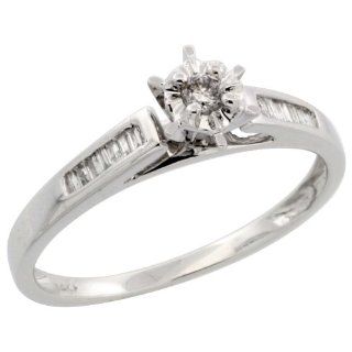 14k White Gold Diamond Engagement Ring, w/ 0.23 Carat Baguette & Brilliant Cut Diamonds, 1/8" (3mm) wide Jewelry