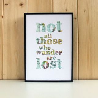 'not all those who wander' framed map print by bookishly