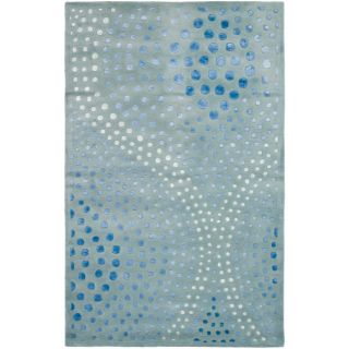 Handmade Deco Wave Light Blue New Zealand Wool Rug (36 X 56)