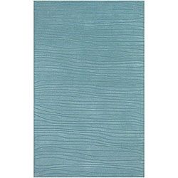 Hand tufted Mandara Striped Blue New Zealand Wool Rug (79 X 106)