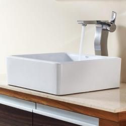 Kraus Bathroom Combo Set White Square Ceramic Sink And Sonus Faucet