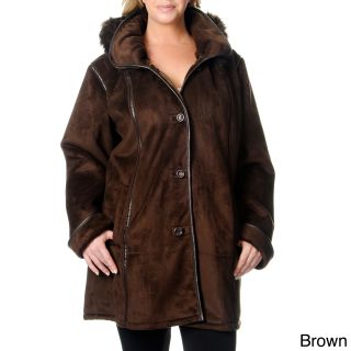 Excelled Excelled Womens Plus Size Black Faux Shearling Coat Brown Size 3X (22W  24W)