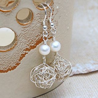 sterling silver bird's nest & pearl earrings by indivijewels