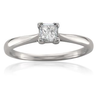 14k White Gold 1/3ct TDW Princess Diamond Solitaire Ring (I J, I1) Diamond Rings