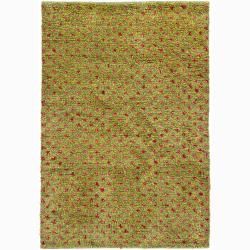 Green, Red, And Yellow Hand woven Mandara New Zealand Wool Rug (2 X 3)