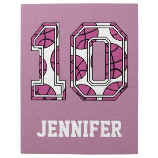 Personalized Basketball Number 10 Pink and White Jigsaw Puzzle