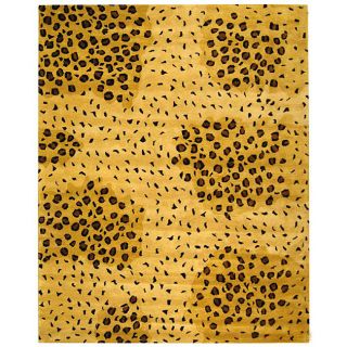 Handmade Leopard print Gold/ Black N. Z. Wool Rug (96 X 136)