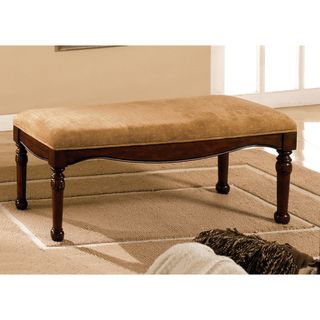 Furniture Of America Hand carved Wood And Deep Brown Velvet Padded Bench