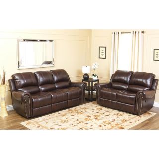 Abbyson Living Broadway Premium Top grain Leather Reclining Sofa And Loveseat