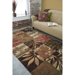 Hand tufted Green Floral Blocks Rug (8 X 11)