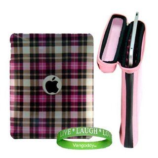 Apple iPad MB292LL/A Tablet Accessories, Protection Kit  PINK Snug Fit Canteen Style Hard Cube Case with Tilt Stand for Apple Ipad Tablet + Pink Plaid Designer iPad Snap On Case + VG Live * Laugh * Love Silicone Wrist band Computers & Accessories