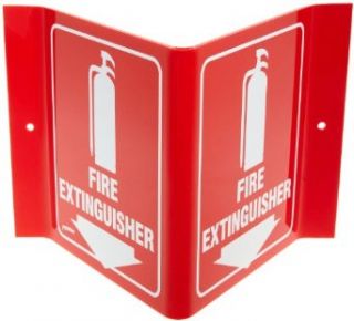 Brady V1FE15A 6" Height, 9" Width, 4" Depth Acrylic White On Red Color Standard "V" Sign Legend "Fire Extinguisher (With Picto)" Industrial Warning Signs