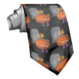 Pumpkin Man Tombstone Halloween Funny Neck Tie