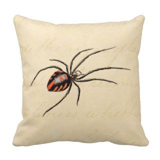 Vintage 1800s Black Red Spider Template Spiders Throw Pillow