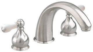 American Standard 7881.712.295 Hampton Two Porcelain Lever Handle Widespread Faucet with Metal Speed Connect Pop Up Drain, Satin Nickel   Bathroom Sink Faucets  