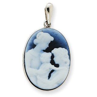 14k White Gold Three Generations Agate Cameo Pendant. Jewelry